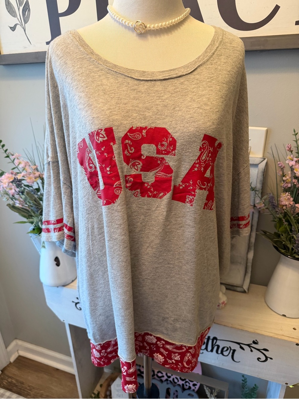 Cato Gray Tunic with Red Bandana Accents